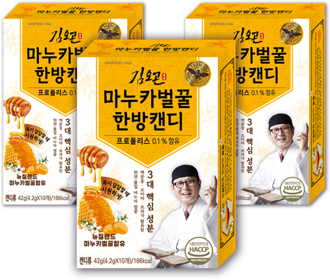 김오곤 마누카 벌꿀 한방캔디, 42g, 3개