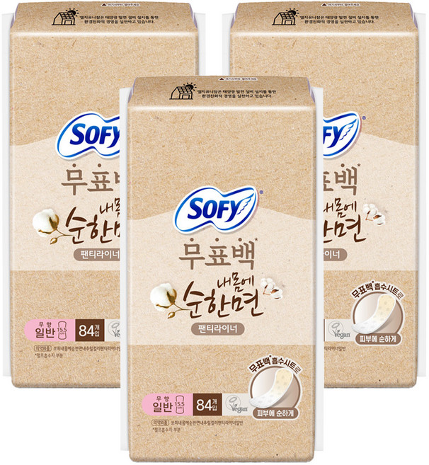 쏘피 무표백 내몸에 순한면 팬티라이너, 일반, 84개입, 3개