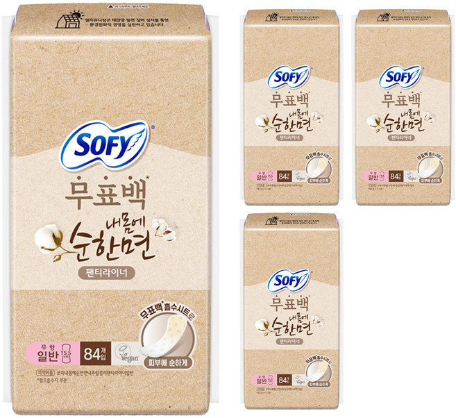 쏘피 무표백 내몸에 순한면 팬티라이너, 일반, 84개입, 4개