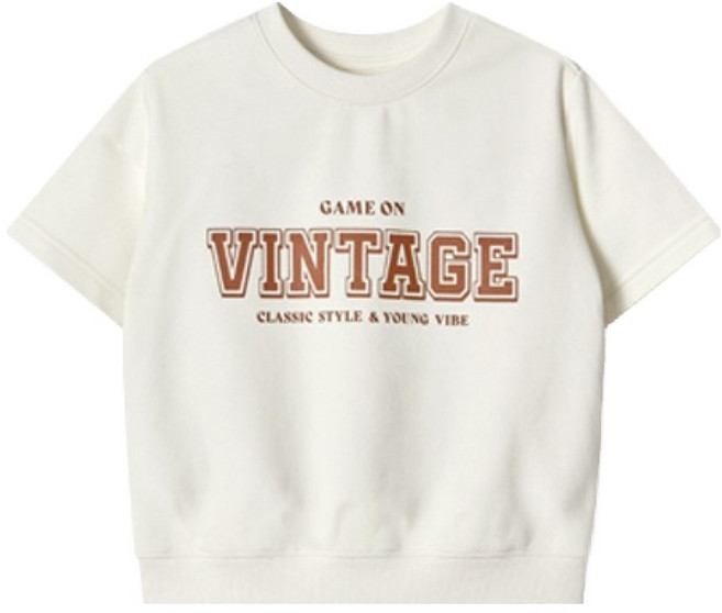 유니프랜드 아동용 빈티지 반팔 5부 오버핏 맨투맨