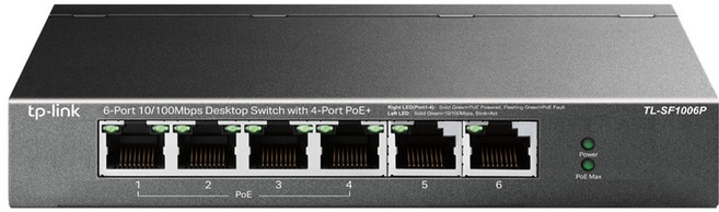 tp-link 桌上型交換器 含4埠PoE+ 6埠 10/100Mbps, TL-SF1006P, 1個