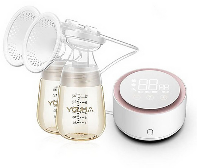 YOUHA 優合 雙邊電動吸乳器 YH-8023 靜音舒適 柔光小夜燈, 透明色 + 白色 + 粉色, 1組