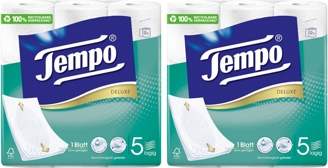 Tempo 천연펄프 5겹 롤화장지, 11m, 9롤, 2개
