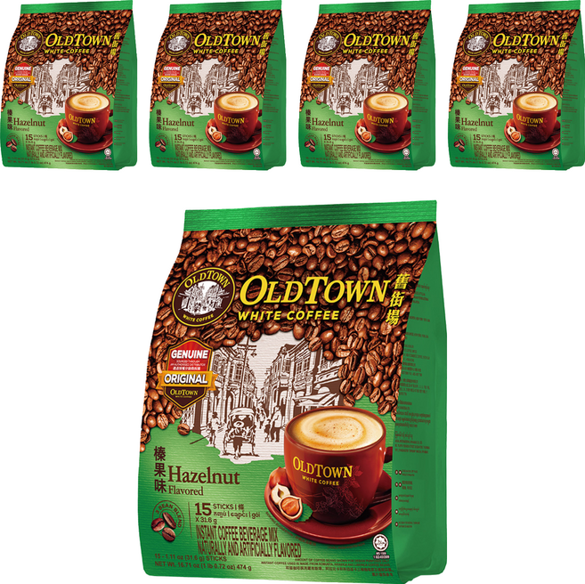 OLDTOWN WHITE COFFEE 舊街場白咖啡 3合1榛果味白咖啡, 31.6g, 15包, 5袋
