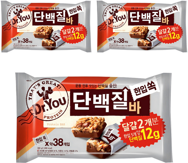 닥터유 단백질바 한입쏙, 380g, 3개