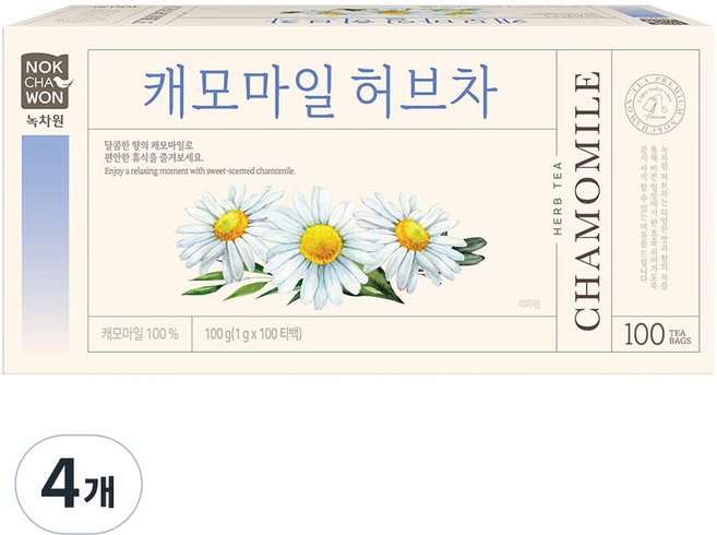 녹차원 캐모마일 허브차, 1g, 100개입, 4개