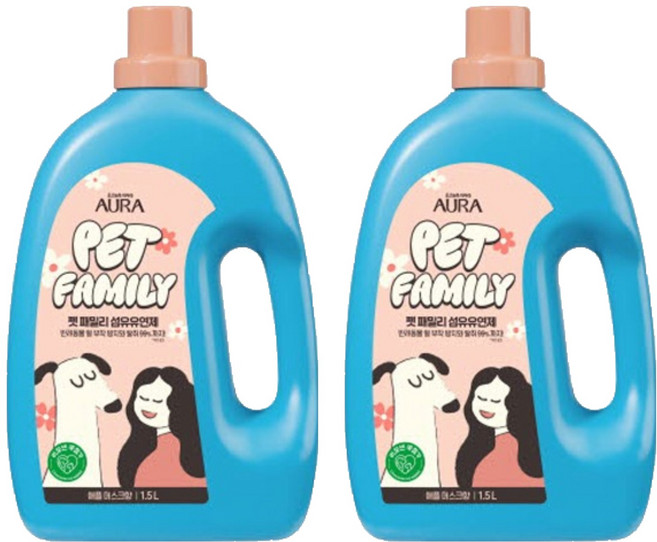 아우라 펫패밀리 섬유유연제 애플머스크향 본품, 1.5L, 2개