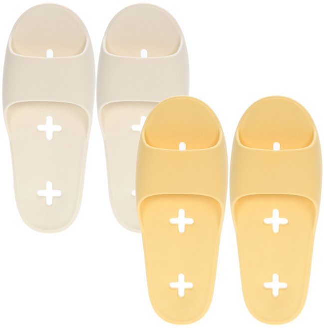 샤바스 국내산 문에 안걸리는 양발 슬림 욕실화 2종 세트, 화이트 + 버터, 1개