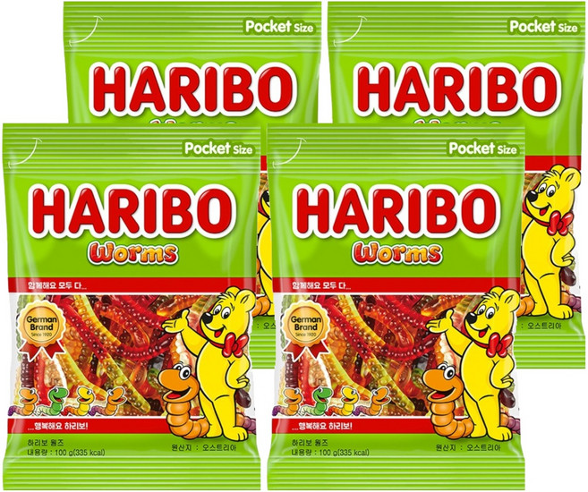 하리보 웜즈 젤리, 100g, 4개