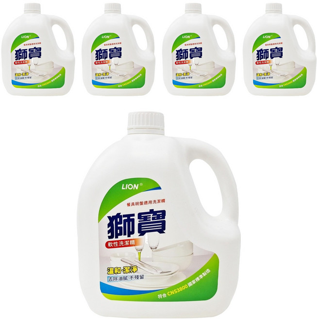 LION 獅王 台灣公司貨 獅寶 軟性洗潔精, 4kg, 5桶