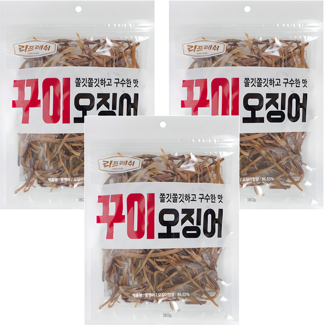 리프레쉬 꾸이오징어, 180g, 3개