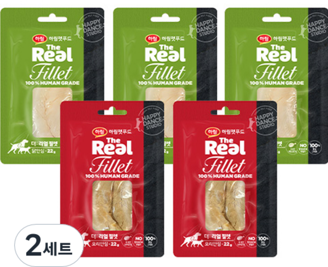 하림펫푸드 전연령 반려동물 더리얼 필렛 버라이어티팩 습식사료 오리안심 2p + 닭안심 3p 세트, 혼합맛, 22g, 2세트