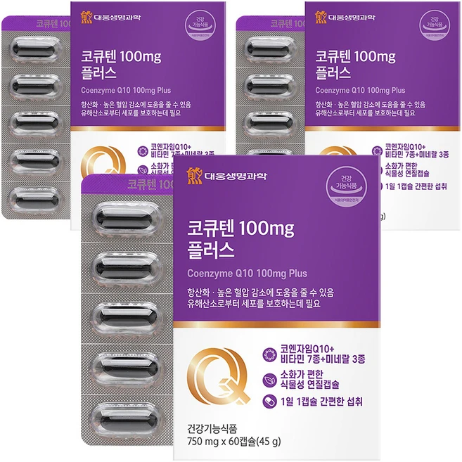 대웅생명과학 코큐텐 100mg 플러스 45g, 3개, 60정 - 쿠팡