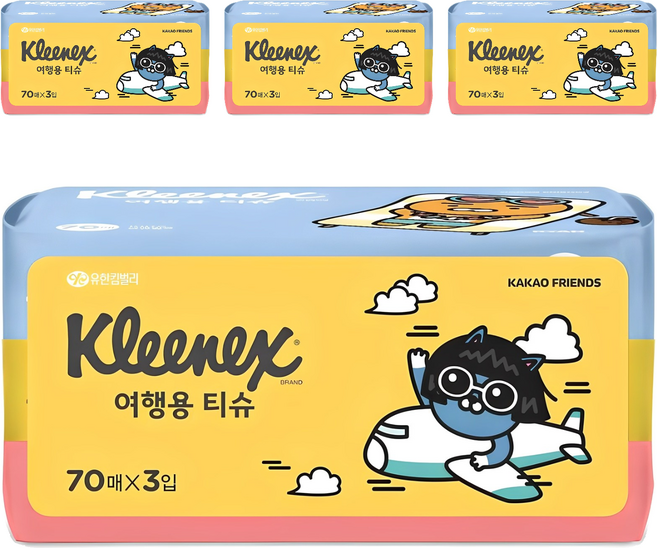 크리넥스 카카오프렌즈 여행용 티슈, 70매, 12개