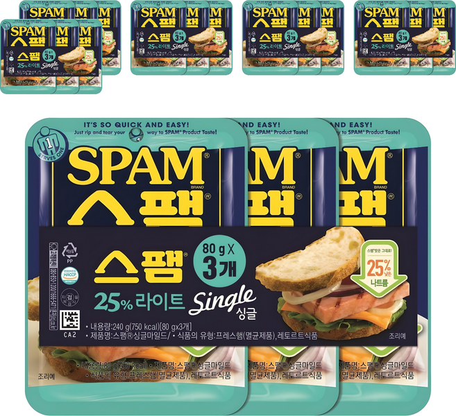 스팸 싱글 라이트, 80g, 18개