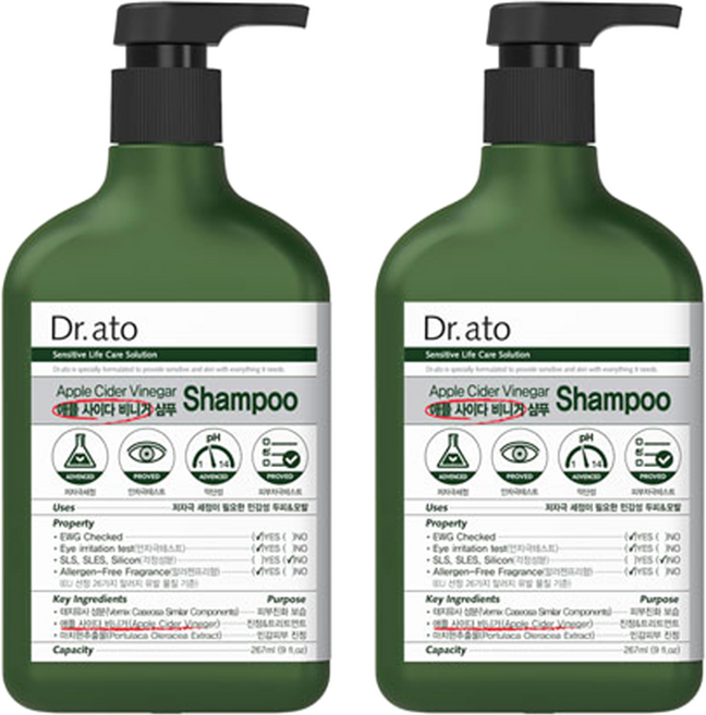 닥터아토 애플 사이다 비니거 샴푸, 2개, 267ml