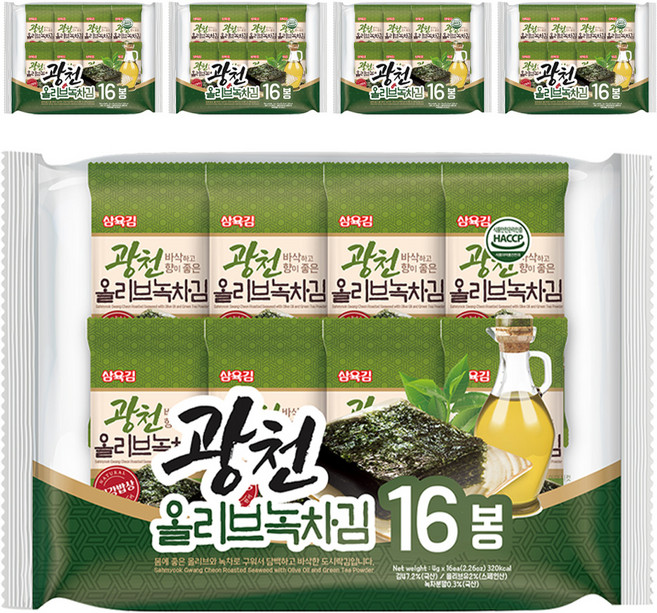 삼육김 광천 올리브 녹차 도시락김 16p, 4g, 80개