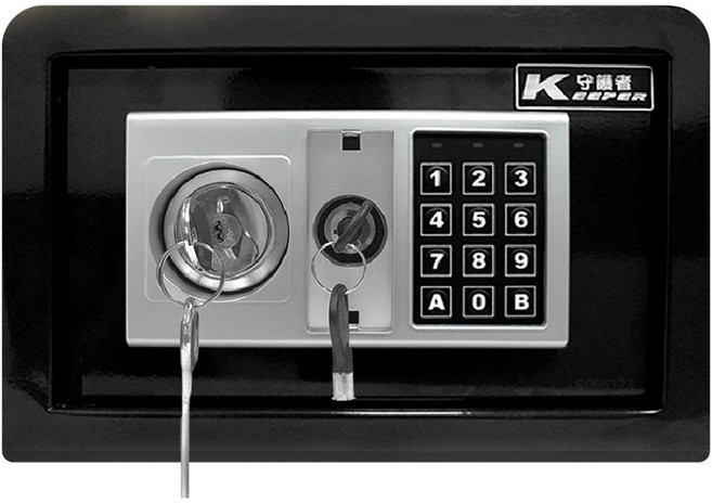 KEEPER SAFE BOX 守護者保險箱 小型雙鑰匙密碼保險箱 密碼 + 鑰匙開啟, 黑色