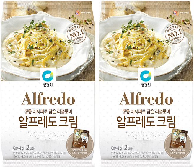 청정원 알프레도 크림파스타, 604.4g, 2개