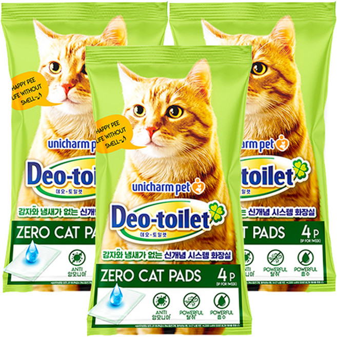 유니참데오토일렛 제로캣 패드 4p, 혼합색상, 3개
