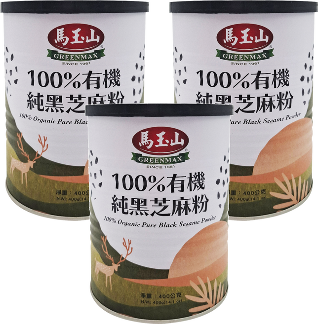 馬玉山 有機純黑芝麻粉, 400g, 3罐