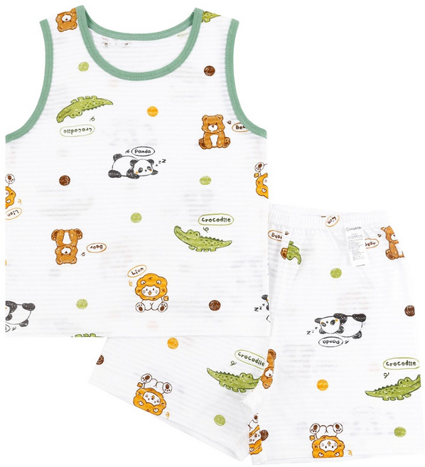 메이키즈 아동용 통기성 크레용사파리 민소매변화지 상하의 세트