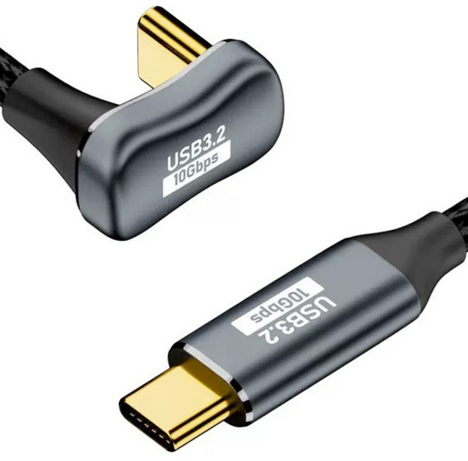 YTEK USB 3.2 Gen2 180度 U型 M/F 延長 10Gbps 4K 60Hz 影像輸出 100W PD 超高速充電線, 1個, 2m