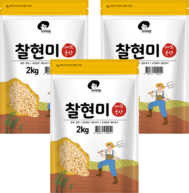 엉클탁 국산 찰현미, 2kg, 3개