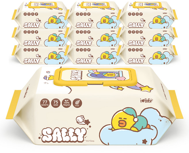 아이러브베베 라인프렌즈 드림샐리 물티슈 캡형, 75g, 77매, 10개