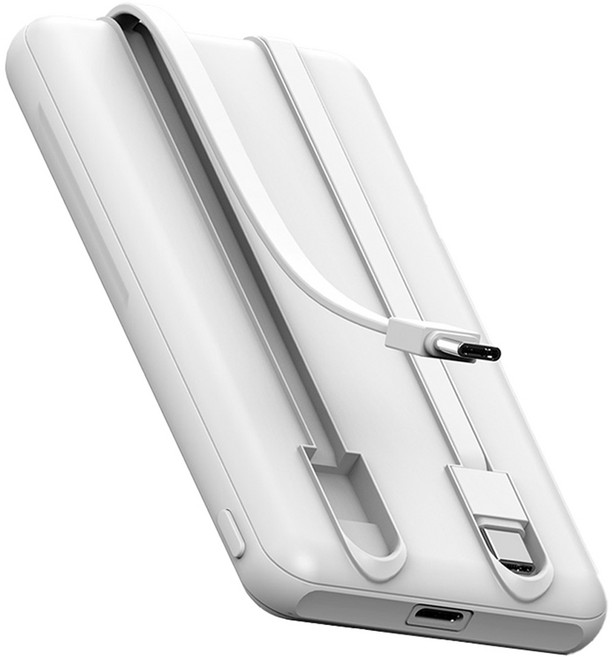 jwon 일체형 C타입 듀얼케이블 대용량 슬림 보조배터리 10000mAh, 화이트, JW-PE10000-1-2W