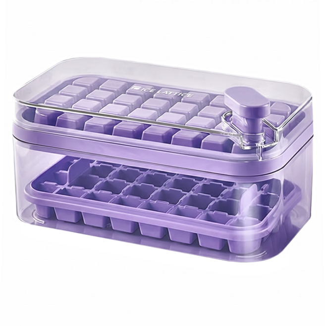 秒脫冰按壓雙層製冰盒, 紫色, 1個