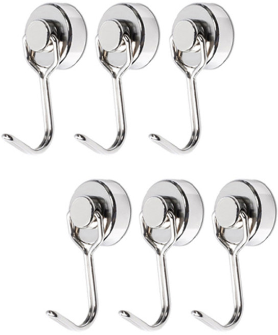 리빙필로 180도 회전식 네오디뮴 자석후크 고리 16 x 43 mm, 실버, 6개