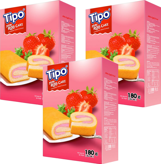 Tipo 瑞士捲 草莓口味, 180g, 3盒