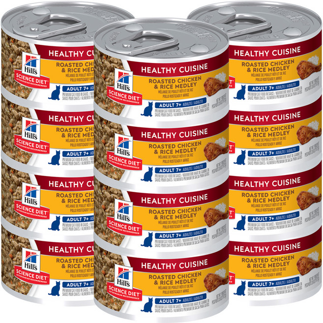 힐스사이언스다이어트 7세이상 어덜트 고양이 헬씨 퀴진 스튜 습식사료, 닭+쌀, 79g, 12개