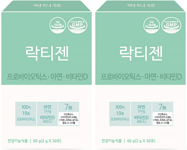 락티젠 프로바이오틱스 아연 비타민D 유산균 30p, 60g, 2개