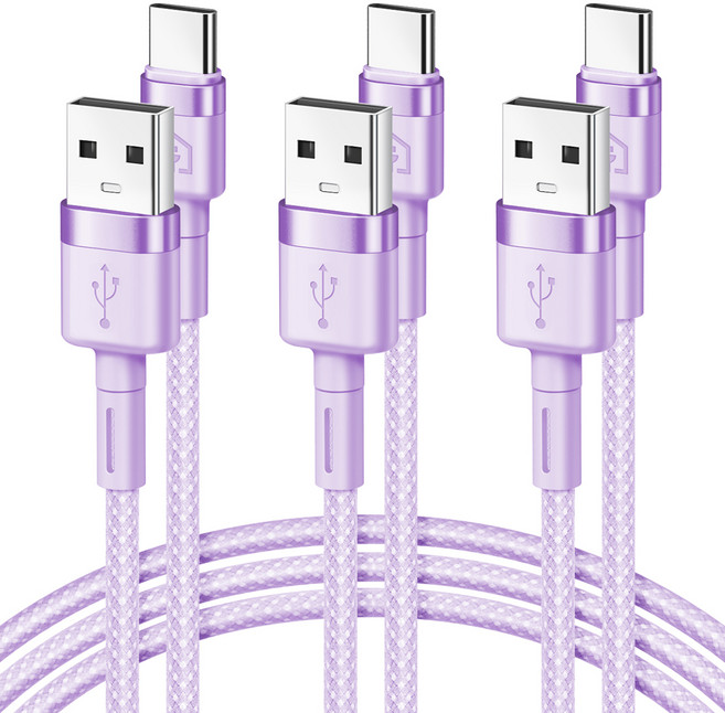 홈플래닛 패브릭 고속충전케이블 C타입, 2m, 퍼플, 3개