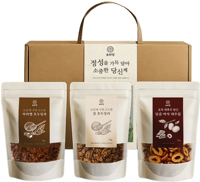 유하담 호두정과 75g x 2종 + 대추칩 50g 선물 세트, 1세트