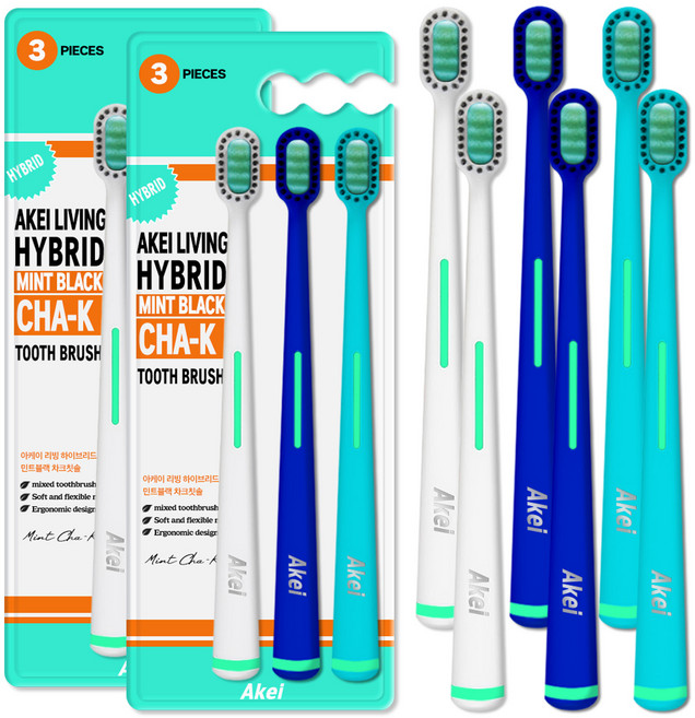 아케이 리빙 하이브리드 이중모 민트블랙 차크칫솔 3종 세트, 2개, 3개입