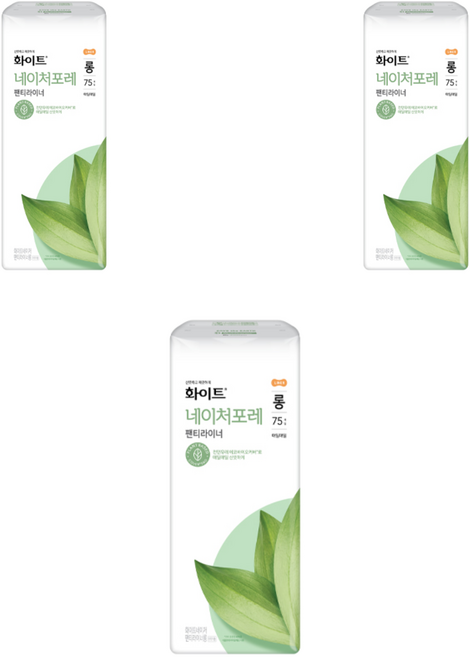 화이트 네이처포레 팬티라이너, 롱, 75개입, 3개