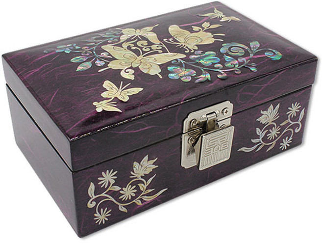 螺鈿漆器貝殼韓紙蝴蝶盒, 紫色, 1個