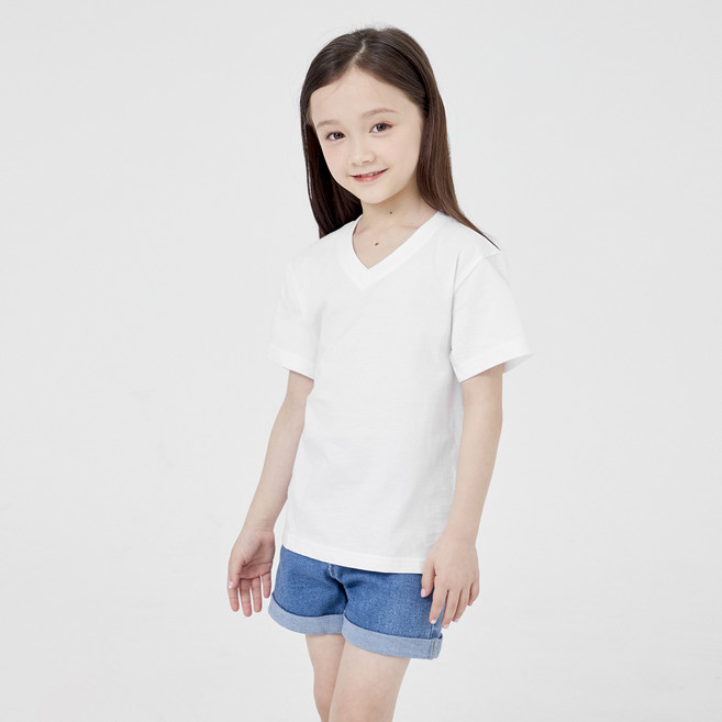 롤리트리 아동용 순면 V넥 반팔 기본티셔츠