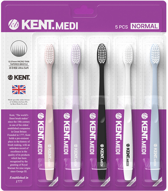 켄트 메디 노멀 헤드 초극세모 칫솔 5종 세트, 5개입, 1세트