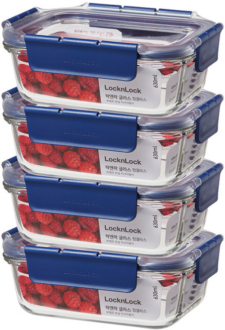 락앤락 글라스 탑클라스 직사각 밀폐용기, 4개, 630ml