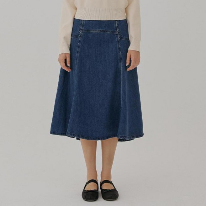 숲 여성용 하프 밴딩 A라인 데님 스커트 SA9DS31
