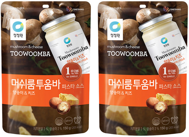 청정원 싱글 파우치 머쉬룸 투움바 파스타 소스, 150g, 2개