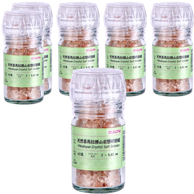 Macro 天然喜馬拉雅山岩鹽研磨罐, 65g, 6罐