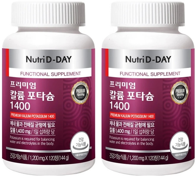 뉴트리디데이 프리미엄 칼륨 포타슘 1400, 120정, 2개 - 쿠팡