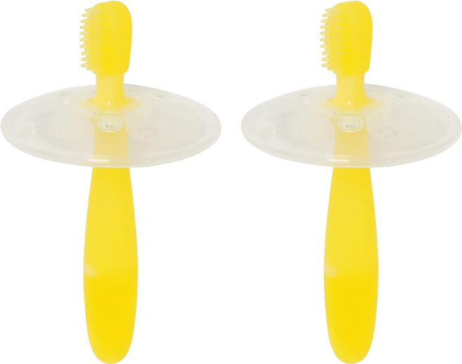 pigeon 貝親 第一階段幼兒牙刷 年齡4-5月起適用, 黃色, 1入, 2支