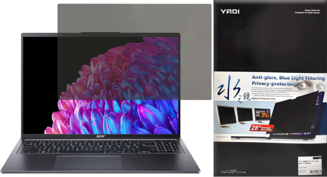 YADI 亞第 靜電吸附水之鏡防窺片 16:10 16吋 Acer Swift Go 16 SFG16-72-57WR專用, 單色, 1片
