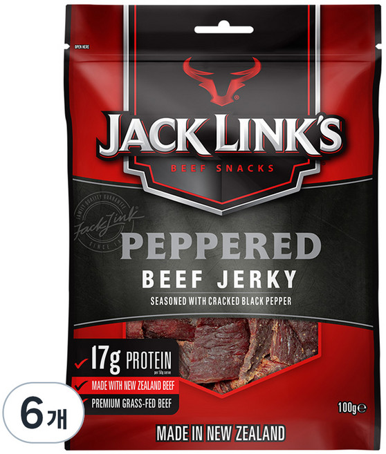 잭링크스 비프 져키 페퍼드 육포, 100g, 6개